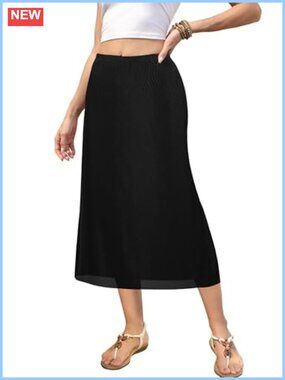 A-Line Midi Mesh Skirt High Waist Flowy Long Skirt